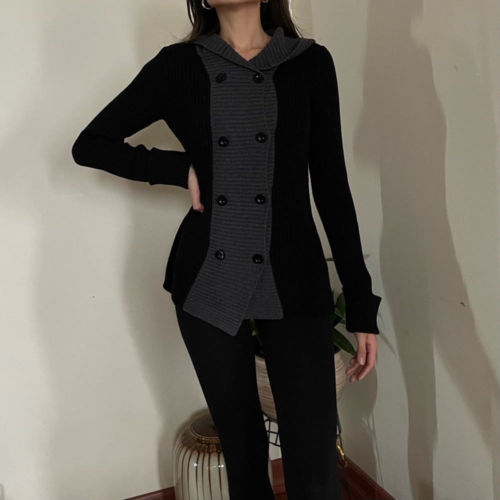 Calvin Klein Jeans Grey & Black Knit Sweater with hoodie, size S